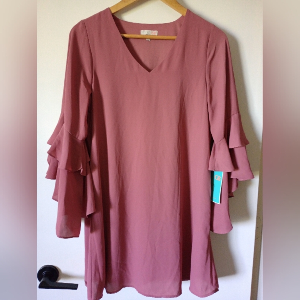 NWT Dusty Pink Ruffle Boho Style Sleeve Dress Size Medium